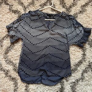 Banana Republic Navy and White Polka Dot Blouse